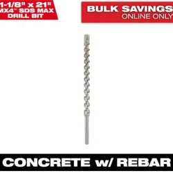 Milwaukee 1-1/8 in. x 21 in. 4-Cutter SDS-MAX Carbide Drill Bit=Milw-126