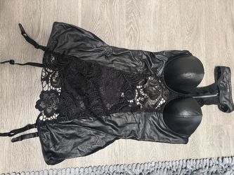 Dreamgirl Faux Leather Lingerie Outfit – Size Medium