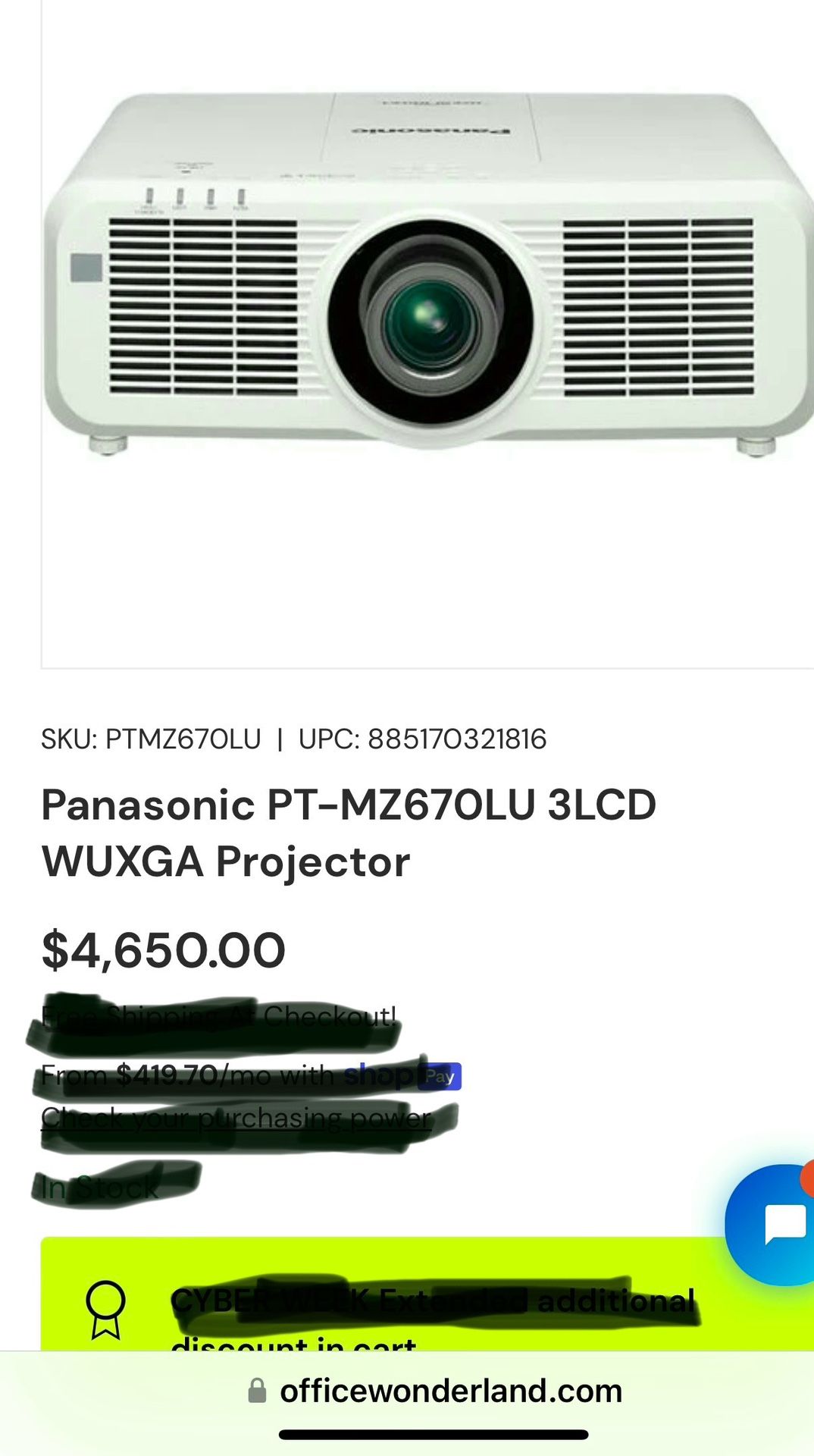 Panasonic PT-MZ670 WUXGA Projector