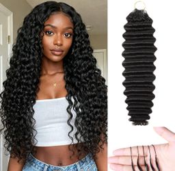 Deep Wave Human Feather Crochet Hair Bundle Pre-Separated 20 Inch 60g Natural Black