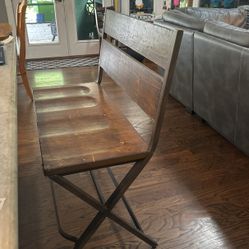 Rustic Real Wooden Bench With Iron Fixture