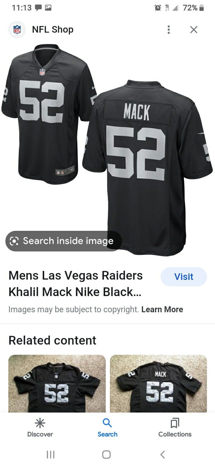 RAIDERS #52 MACK NIKE ALL STITCHED JERSEY SIZE XL 