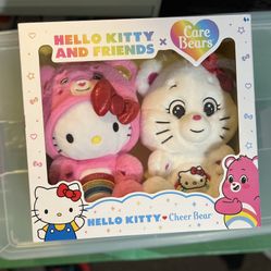 HELLO KITTY AND FRIENDS x CARE BEARS CHEER BEAR BOX SET PLUSH 2PK 