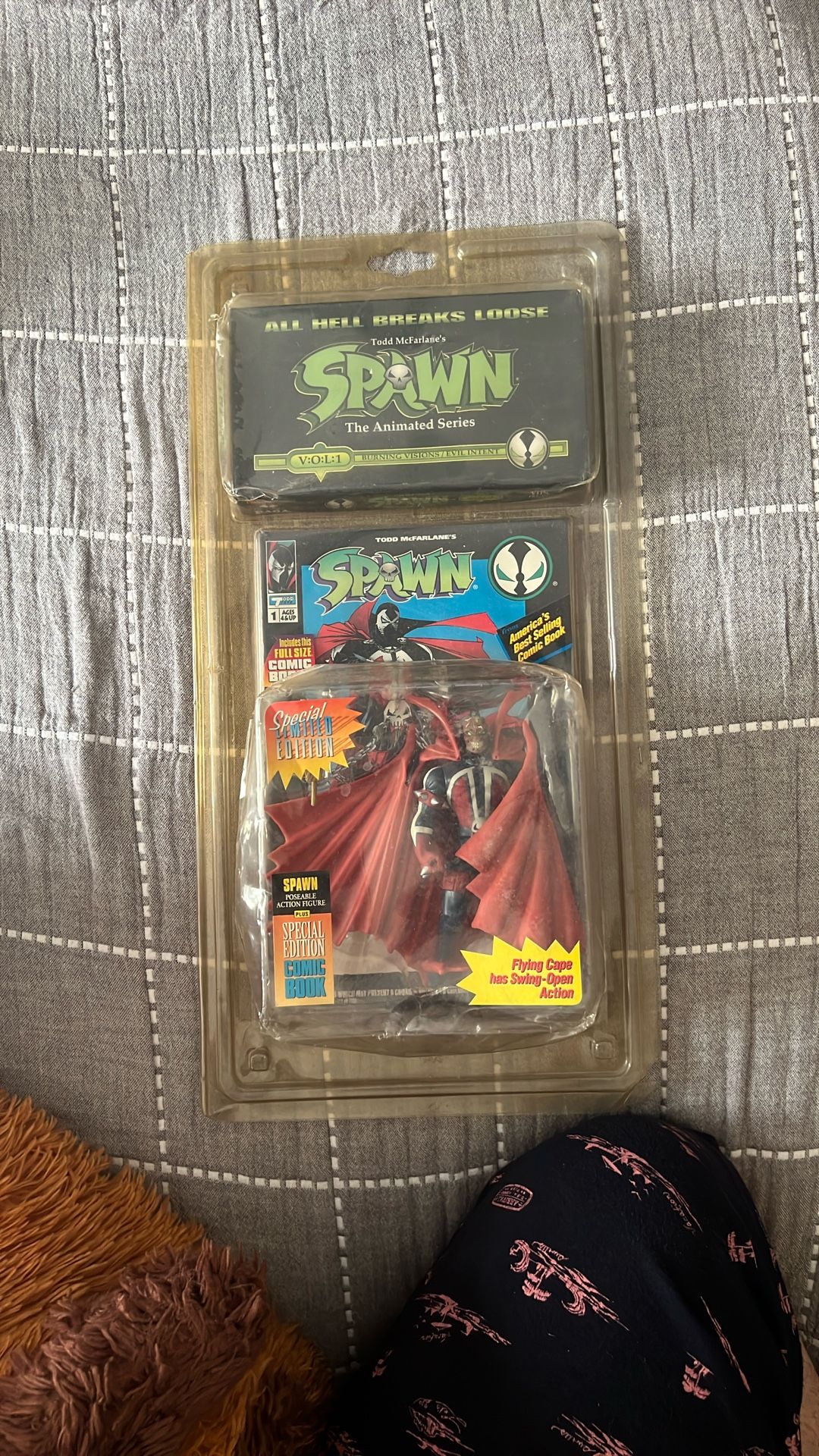 Spawn Action Figure With Animated Series VHS And Comic book