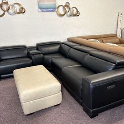 Furniture- Beyond Leather 5 Pc Sectional With 3 Power Recliners - Krofton