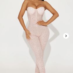 Fashion Nova Embellished Jumpsuit - Blush