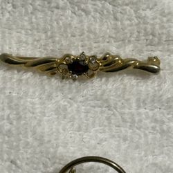 Gold Tone Bar Brooch Pin Clear Glass Amethyst Purple Rhinestone