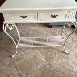 Shabby Chic White Metal And Wood Console Table