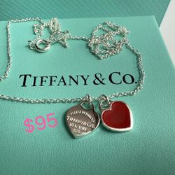 MINT TIFFANY & Co Return to Mini Double Heart Necklace Red 