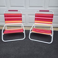 Set of 2 Striped Folding Beach Chairs