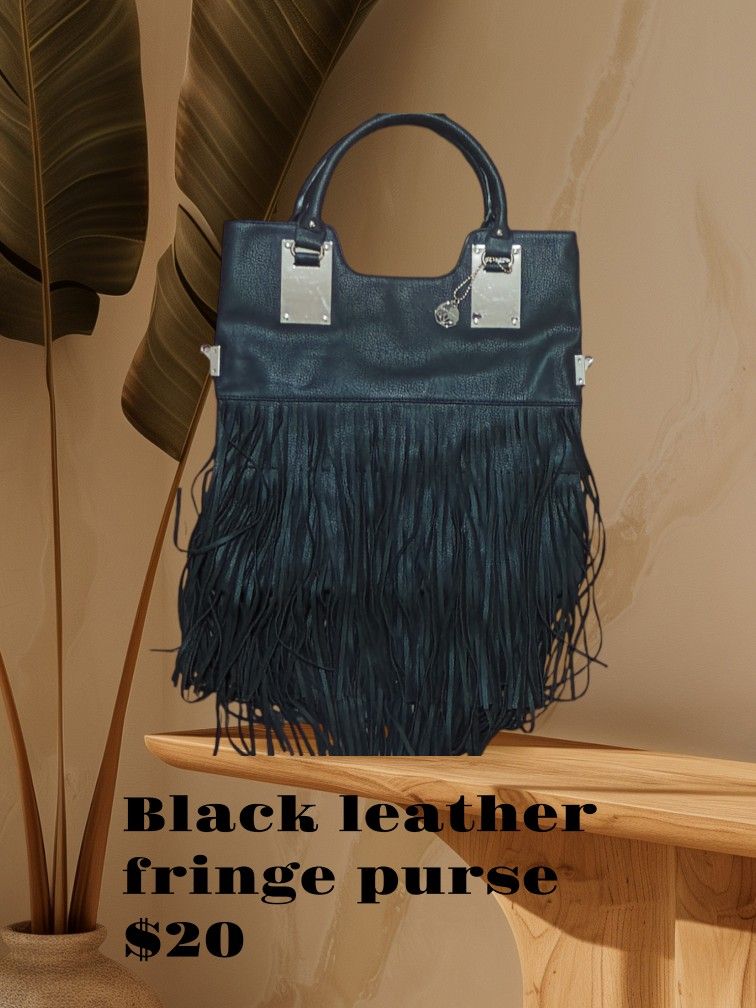 Black Leather Fringe Purse