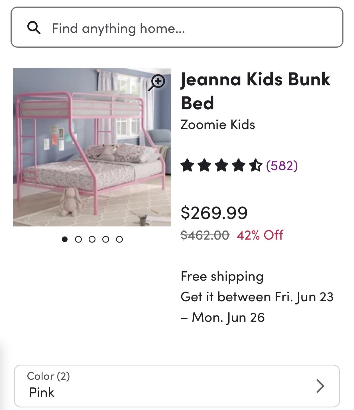 twin over full pink bunk bed