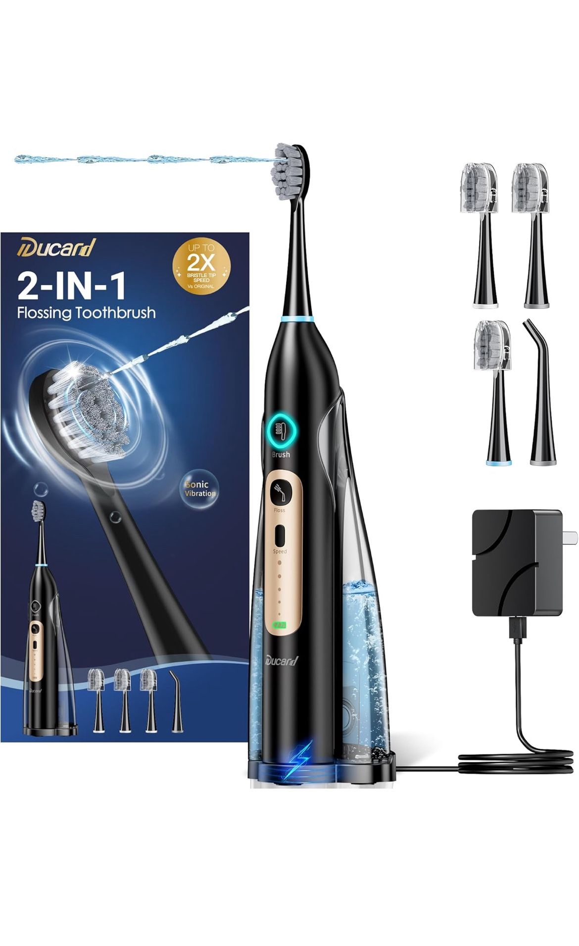 Electric Toothbrush with Water Flosser Combo, Sonic Electric Toothbrush for Adults, Cordless & Portable flossing Toothbrush for Travel, 3 Brush Modes
