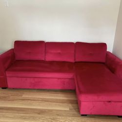 Pink/Red Velvet Daybed  (Sectional Sofa)