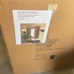 Home Decorators Collection Naples 25 in. W x 31 in. H x 8 in. D Framed Surface-Mount Bathroom Medicine Cabinet in Warm Cinnamon