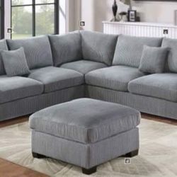 New Grey Corduroy Sectional Couch! Includes Free Delivery 