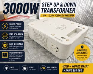 3000W Step Up & Down Transformer 110V / 220V Voltage Converter