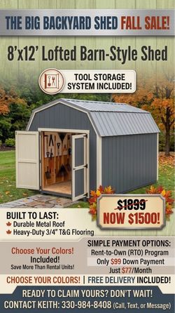8x12 Lofted or Utility sheds on sale $1500