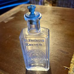 Antique 1800s Catholic Jesuits  Holy Water Bottle St Francis Xavier 