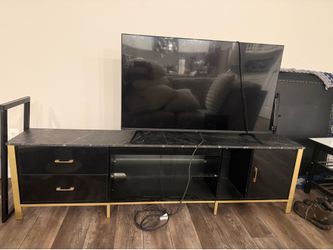 Modern Black Marble Entertainment Console/ TV Stand