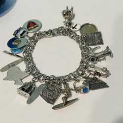 Vintage Elco Sterling Silver Charm Bracelet 60 70's 