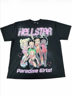 Hellstar Paradise Girls Betty Boop Black Cotton L Crew Neck Short Sleeve Tee