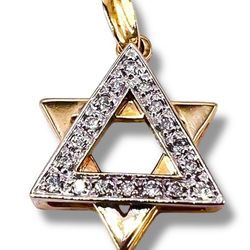 Solid 14k Yellow Gold Natural Diamond Star of David Pendant 4 Grams .25 Ct