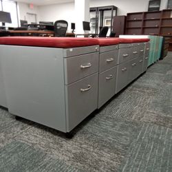 Used - Mobile (Rolling) Metal File Cabinet with  Cushion Topper
