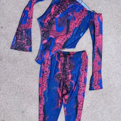 New large pink sheer mesh bodysuit pants festival rave outfit stretchy blue set