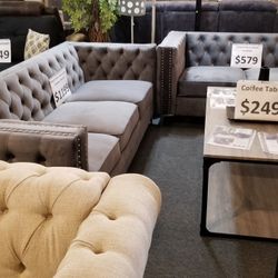 Brand New Gray Velvet Modern Sofa  + Loveseat 2PCs Set