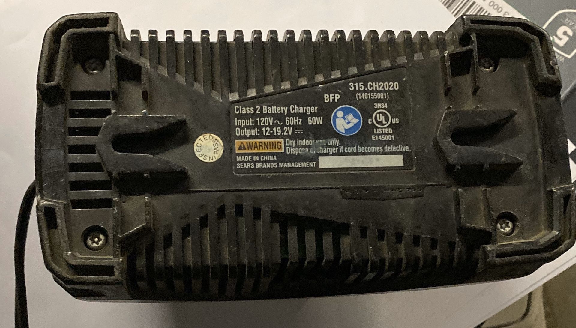 CRAFTSMAN 315.CH2020 DS114 CLASS 2 BATTERY CHARGER " 12 TO 19.2 VOLTS