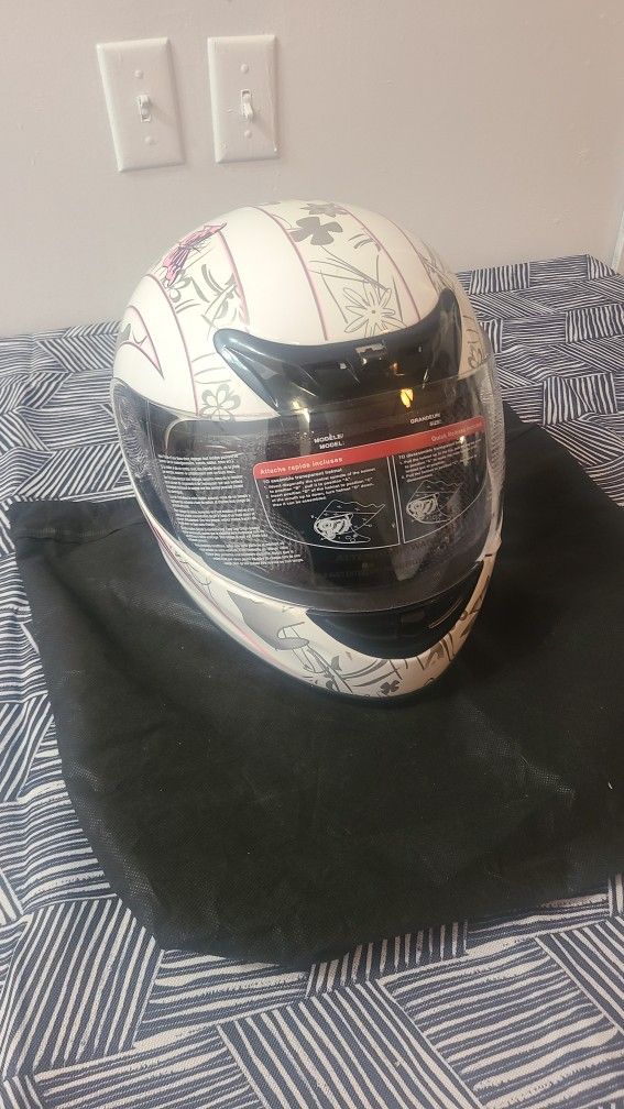 TCMT HY 901 DOT White Pink Butterfly Full Face Helmet Clear Visor Size small