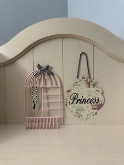Pink Birdcage Jewelry Organizer and Princess Sign Set