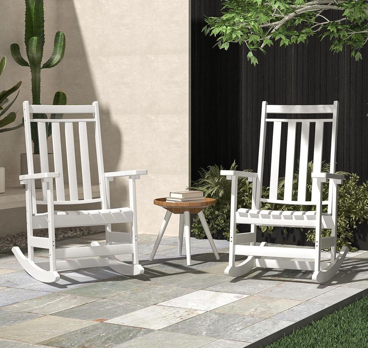 Outdoor Rocking Chairs Set of 2,All Weather Rocker Chair with More Comfortable Seat Panel for Porch Patio Outside