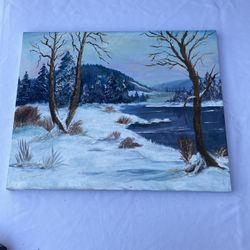 Winter Landscape Painting From 90s Beautiful Piece In Good Condition