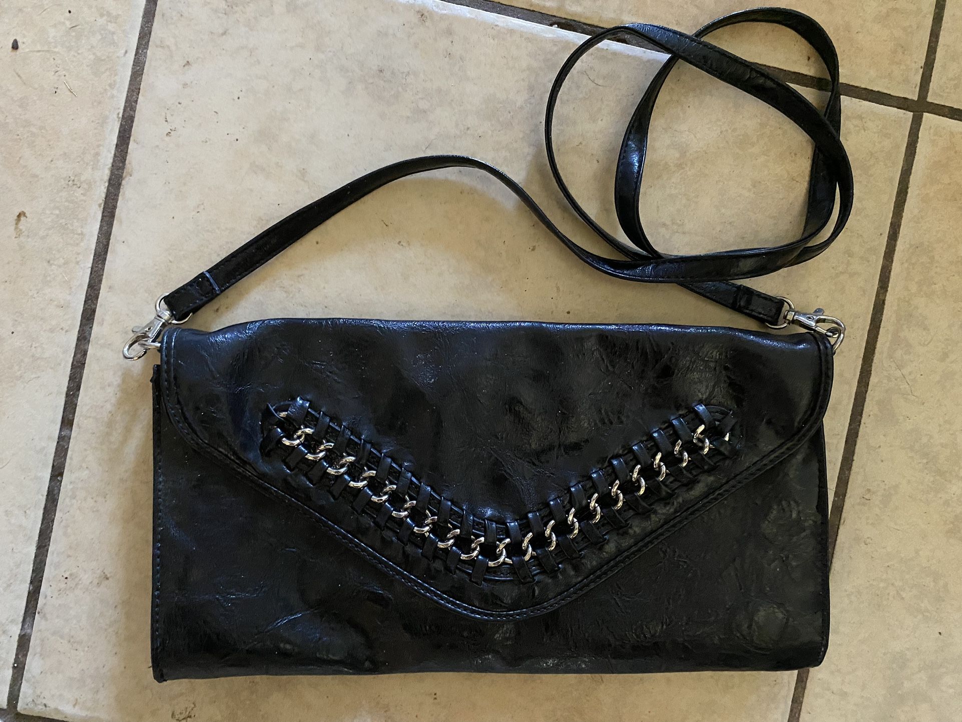 “Nicole Keller” Beautifully Textured Large Black Leather Clutch Handbag