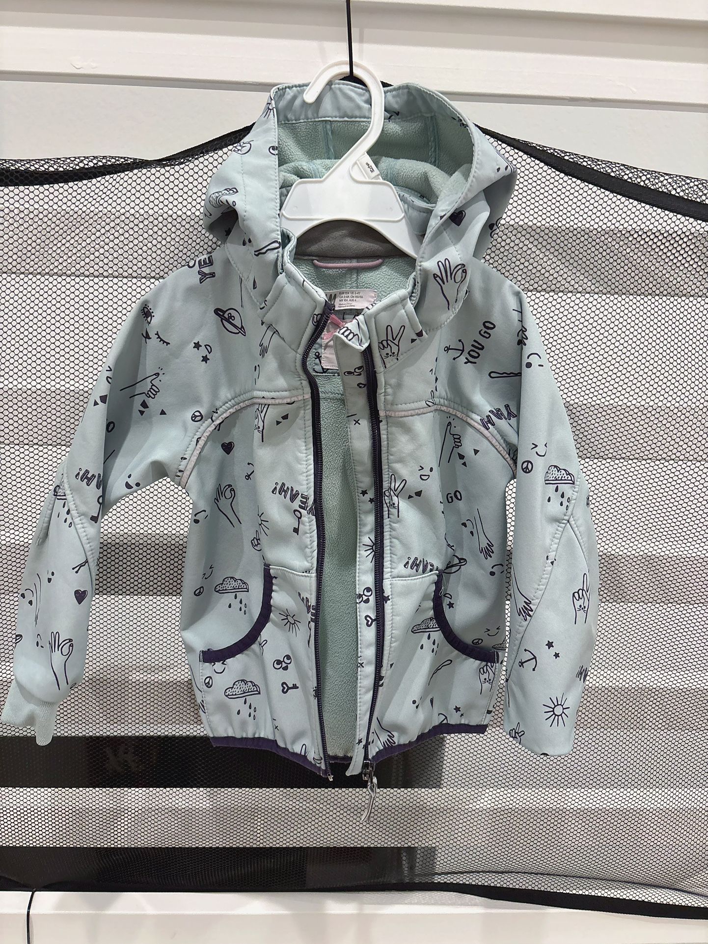 Unisex H&M long sleeve blue jacket size 3-4 outwear read description windbreaker hooded top Need to replace zip!!!! NEED TO REPLACE ZIP !!!! Or fix