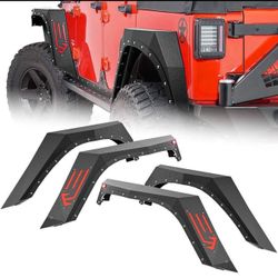 Yzona Front & Rear Fender Flares Compatible with 2007-2018 Jeep Wrangler JK JKU Unlimited, 4-PCS Heavy Duty Steel Mud Guard Off-Road Wheel Fender Kit 