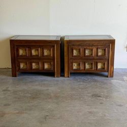 Brutalist Nightstands 1970s – Vintage Mid Century Modern Textured Oak Bedside Tables