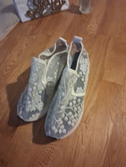 White Floral Lace Slip-On Sneakers