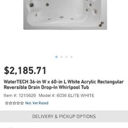 36"x 60" whirlpool tub not sure on the model but has never been installed.