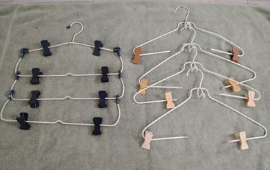 Set of 5 Tiered and Individual Pant Hangers with Clips for sale