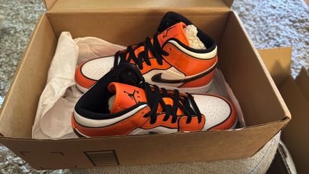 Air Jordan 1 Mid Orange Black White Sneakers