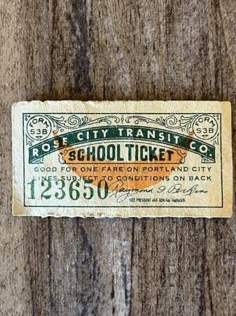 Vintage Rose City Transit Bus Ticket School Kids Under 8th Grade PDX