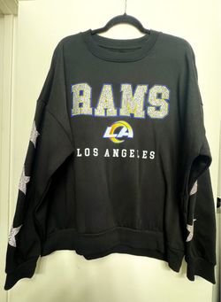 LA Rams Women Sweatshirt Black Rhinestone Stars Custom Bling Gameday Couture L