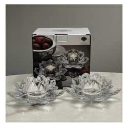 Brand new Shannon by Godinger Lotus Crystal Votive Pair Candle Holders Set of 2 