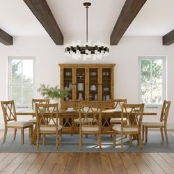 Telluride Gold Trestle Dining Table w/ 6 Chairs