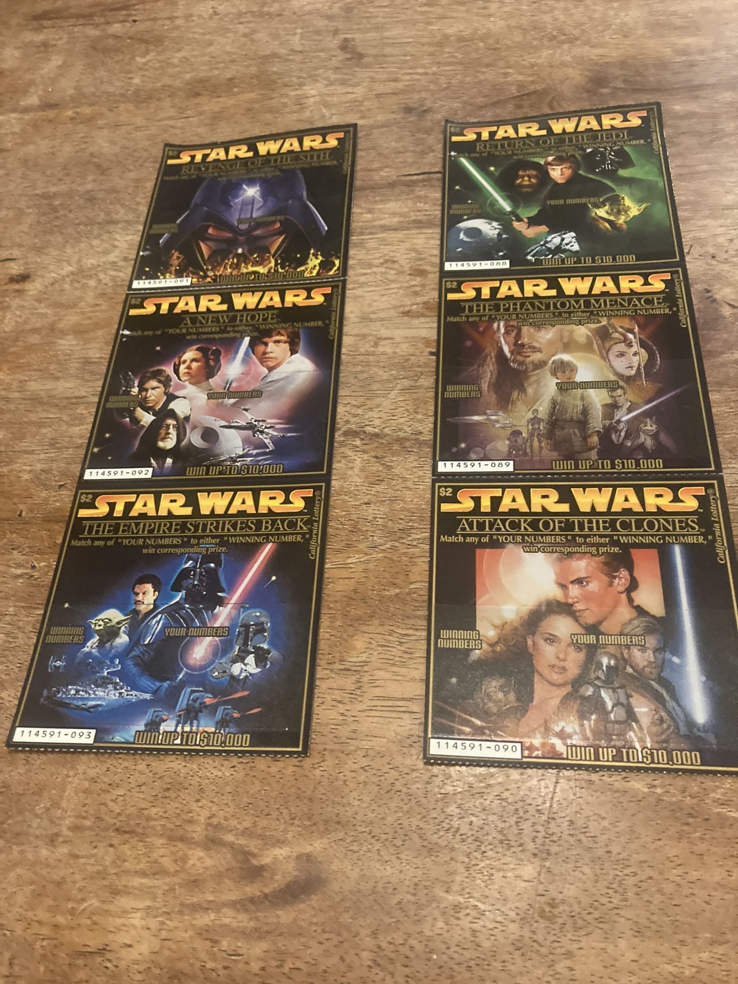 6 Star Wars Ca Lottery Tickets Unused