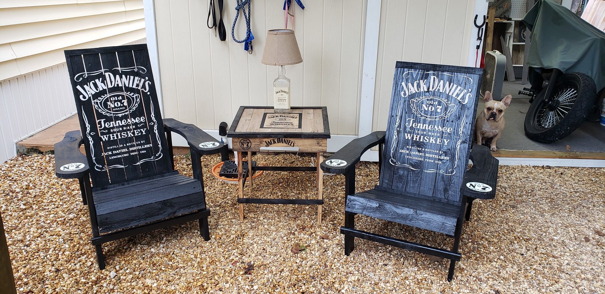 Jack daniels Adirondack chair, table,lamp set