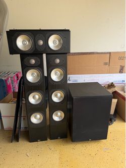 monitor audio fb210 subwoofer including the two towers in the center speaker
